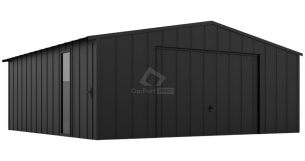 Garaż blaszany 7x6m - brama uchylna - okno - drzwi - blacha na rąbek - dach dwuspadowy CP137