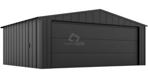 Garaż blaszany 5x6 - brama segmentowa - drzwi - blacha na rąbek - dach dwuspadowy CP143